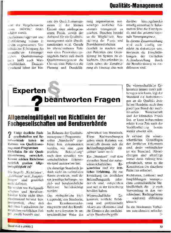 Vorschauseite 1: Allgemeingültigkeit von Richtlinien der Fachgesellschaften und Berufsverbände