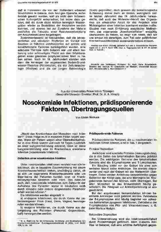Vorschauseite 1: Nosokomiale Infektionen, prädisponierende Faktoren, Übertragungsquellen