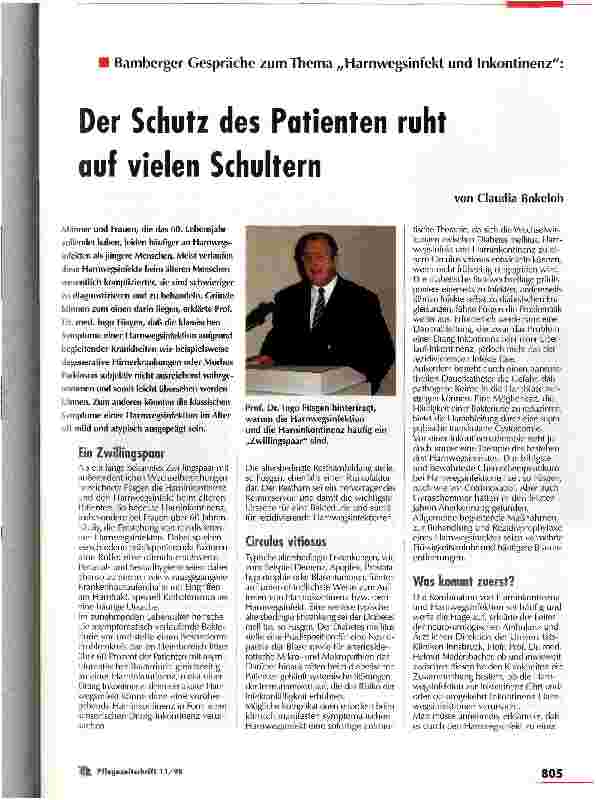 Vorschauseite 1: Der Schutz des Patienten ruht auf vielen Schultern Bamberger Gespräche zum Thema Harnwegsinfekt und Inkontinenz