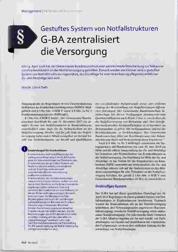 Vorschauseite 1: Gestuftes System von Notfallstrukturen G-BA zentralisiert die Versorgung