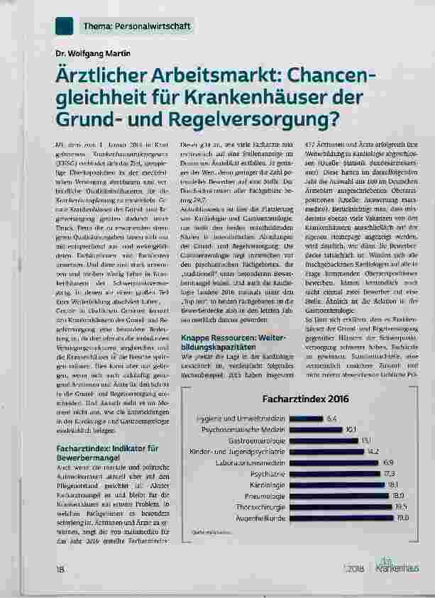 Vorschauseite 1: Ärztlicher Arbeitsmarkt: Chancen gleichheit für Krankenhäuser der Grundund Regelversorgung?