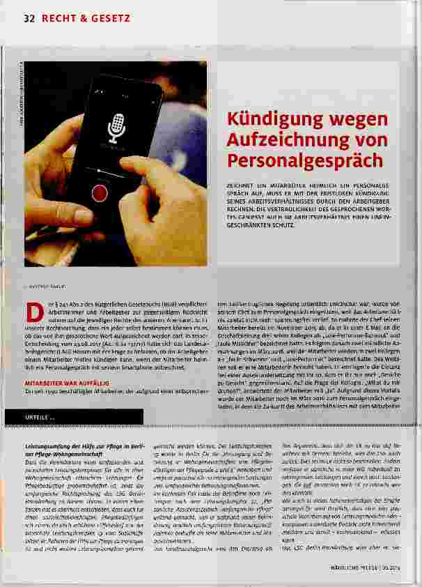 Vorschauseite 1: Kündigung wegen Aufzeichnung von Personalgespräch