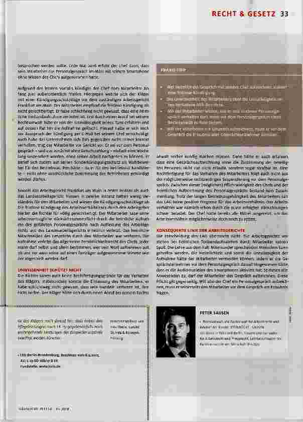 Vorschauseite 2: Kündigung wegen Aufzeichnung von Personalgespräch