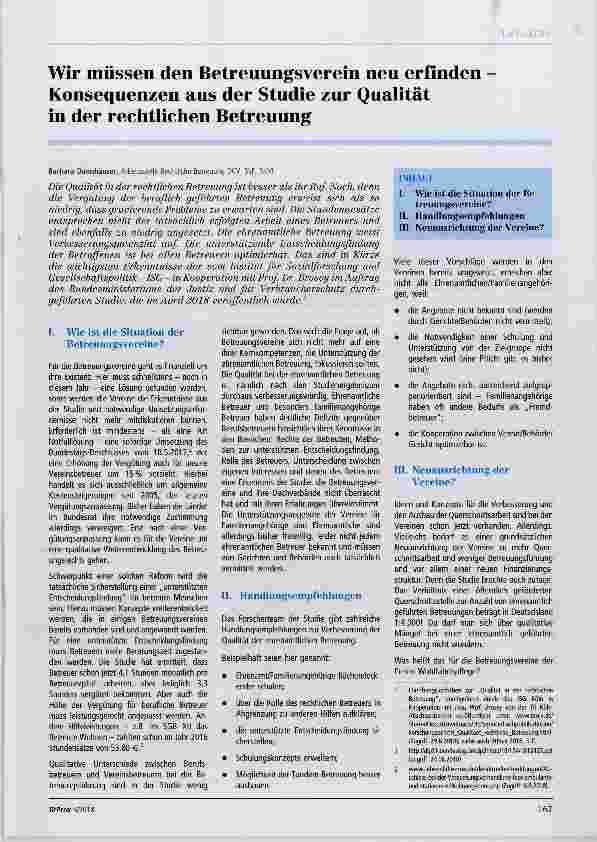 Vorschauseite 1: Wir müssen den Betreuungsverein neu erfinden Konsequenzen aus der Studie zur Qualität in der rechtlichen Betreuung