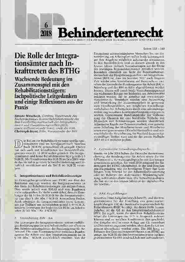 Vorschauseite 1: Wachsende Bedeutung im Zusammenspiel mit den Rehabilitationsträgem: fachpolitische Leitgedanken und einige Reflexionen aus der Praxis