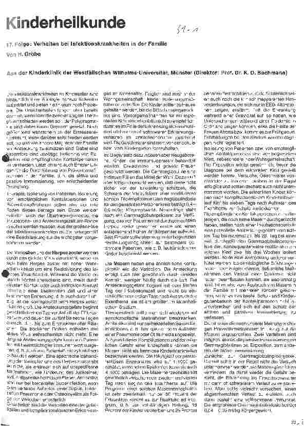 Vorschauseite 1: Kinderheilkunde 17. Folge: Verhalten bei Infektionskrankheiten in der Familie