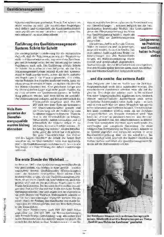 Vorschauseite 4: Ein nie endender Prozeß Erfahrungsbericht: Zertifizierung der JUH Sozialstation Beelitz nach DIN ISO 9002
