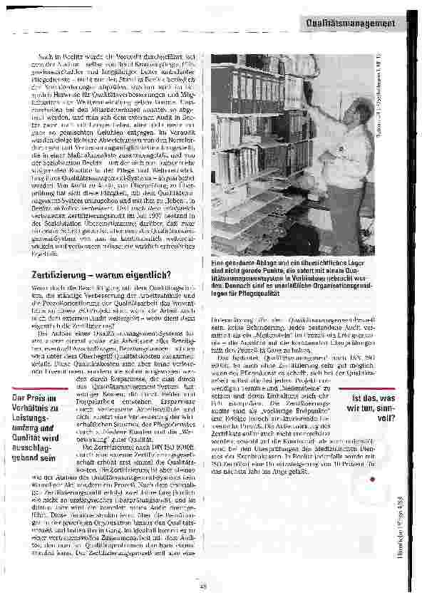 Vorschauseite 5: Ein nie endender Prozeß Erfahrungsbericht: Zertifizierung der JUH Sozialstation Beelitz nach DIN ISO 9002