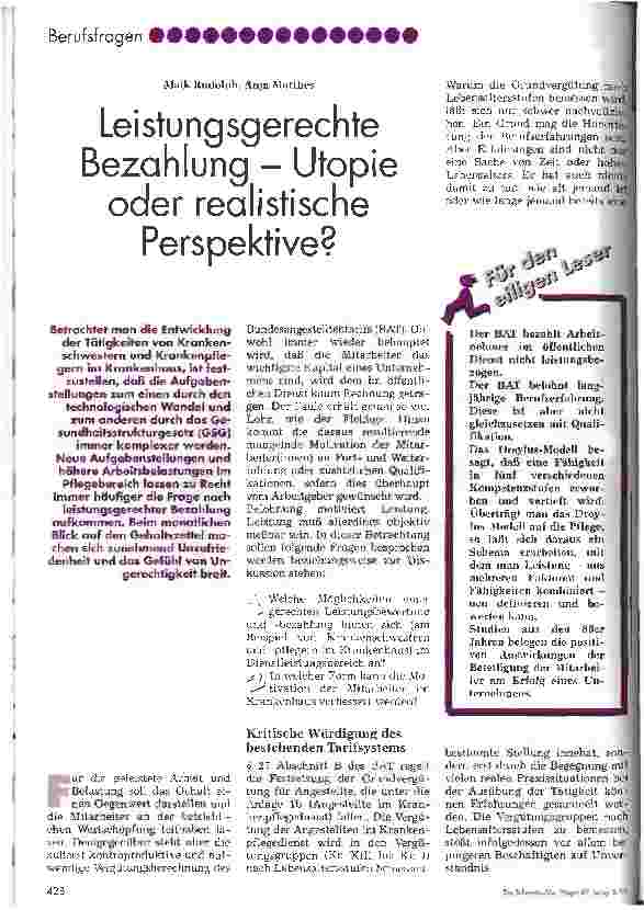 Vorschauseite 1: Leistungsgerechte Bezahlung - Utopie oder realistische Perspektive?