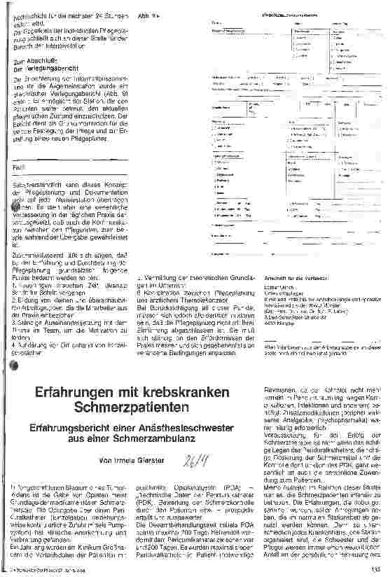 Vorschauseite 1: Erfahrungen mit krebskranken Schmerzpatienten Erfahrungsbericht einer Anästhesieschwester aus der Schmerzambulanz
