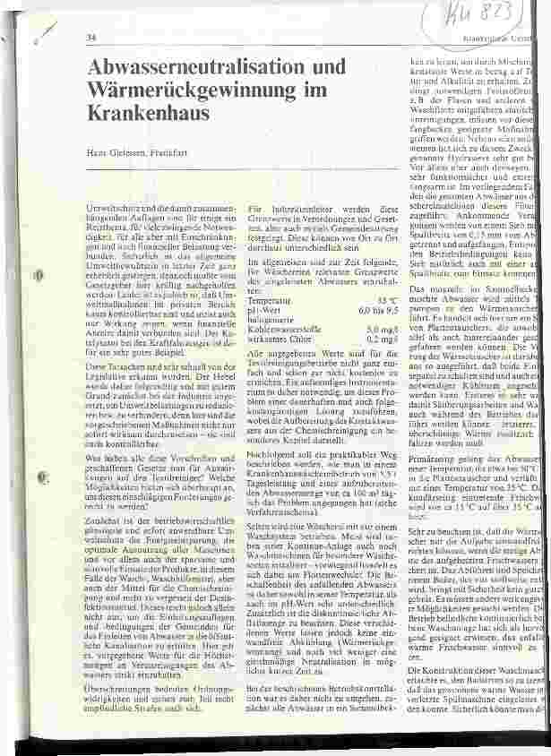 Vorschauseite 1: Abwasserneutralisation und Wärmerückgewinnung im Krankenhaus