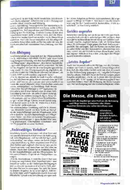 Vorschauseite 3: Die neue Kultur des Helfens vor dem Kadi Ein Freiburger Altenheimträger wehrt sich gegen das Diktat der Pflegekassen