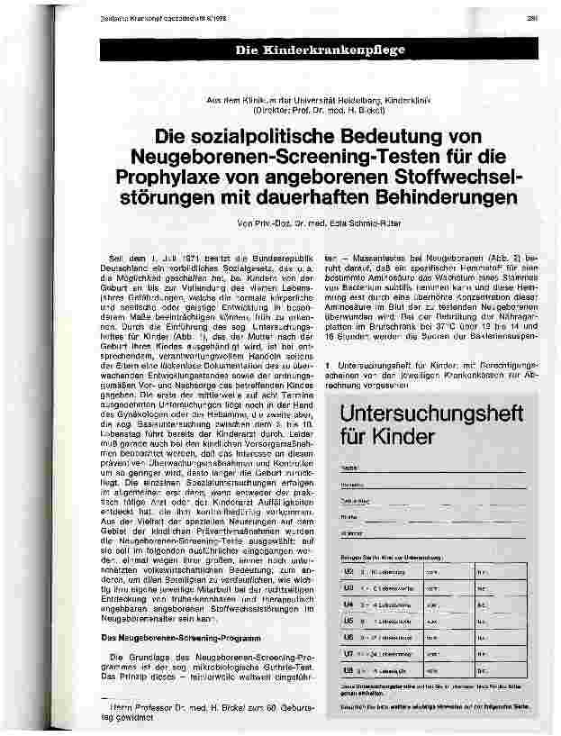 Vorschauseite 1: Die sozialpolitische Bedeutung von Neugeborenen-Screening-Testen für die Prophylaxe von angeborenen Stoffwechselstörungen ...