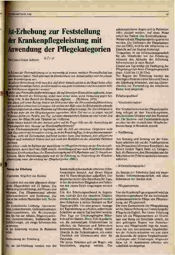 Vorschauseite 1: IST - Erhebung zur Feststellung der Krankenpflegeleistung mit Anwendung der Pflegekategorien