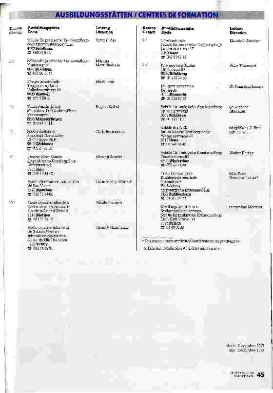 Vorschauseite 2: Vom Schweizerischen Roten Kreuz anerkannte Ausbildungsstätten für Krankenpflege Tei II