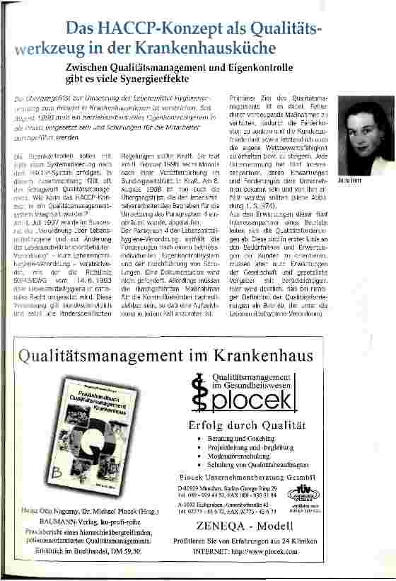Vorschauseite 1: Das HACCP-Konzept als Qualitätswerkzeug in der Krankenhausküche Zwischen Qualitätsmanagement und Eigenkontrolle gibt es Synergieeffekte