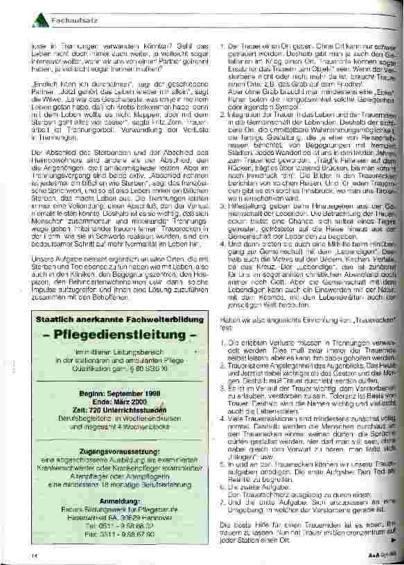 Vorschauseite 3: Orte der Trauer auf den Stationen eines Altenheimes An einem Beispiel aus dem Seniorenzentrum Schwerte-Holzen