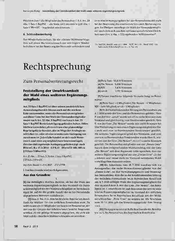 Vorschauseite 1: Feststellung der Unwirksamkeit der Wahl eines weiteren Ergänzungsmitglieds