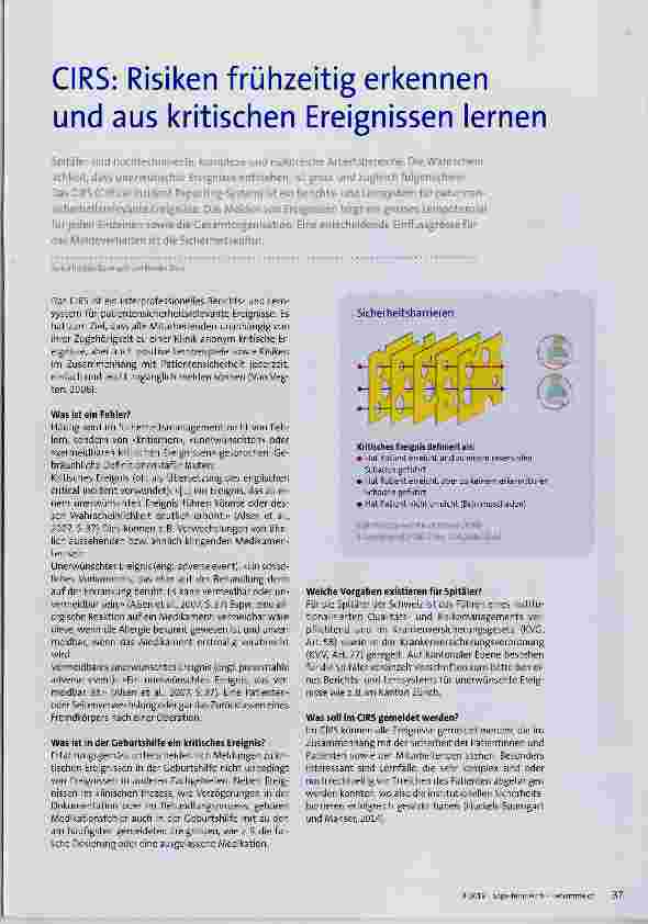 Vorschauseite 1: CIRS: Risiken frühzeitig erkennen und aus kritischen Ereignissen lernen