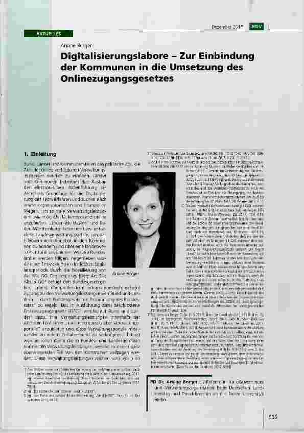 Vorschauseite 1: Digitalisierungslabore - Zur Einbindung der Kommunen in die Umsetzung des Onlinezugangsgesetzes