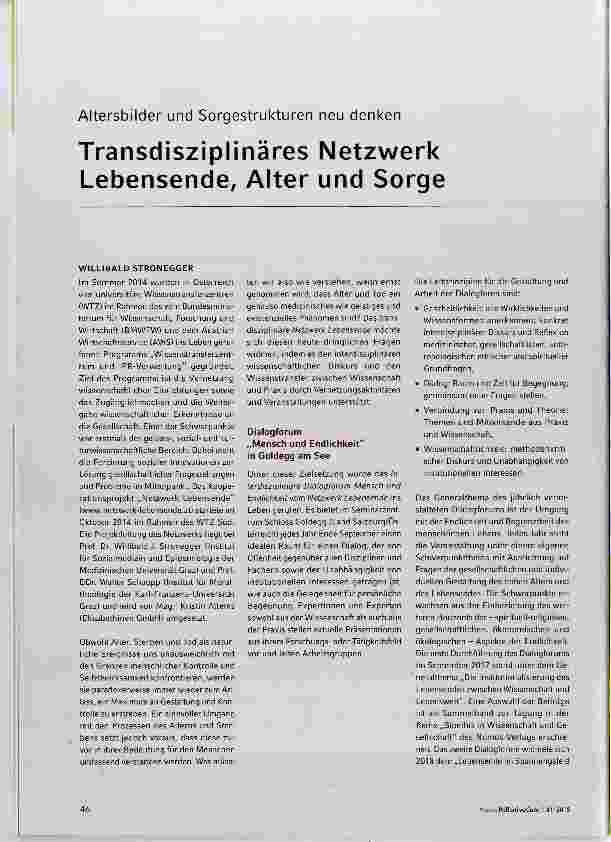 Vorschauseite 1: Transdisziplinäres Netzwerk Lebensende, Alter und Sorge