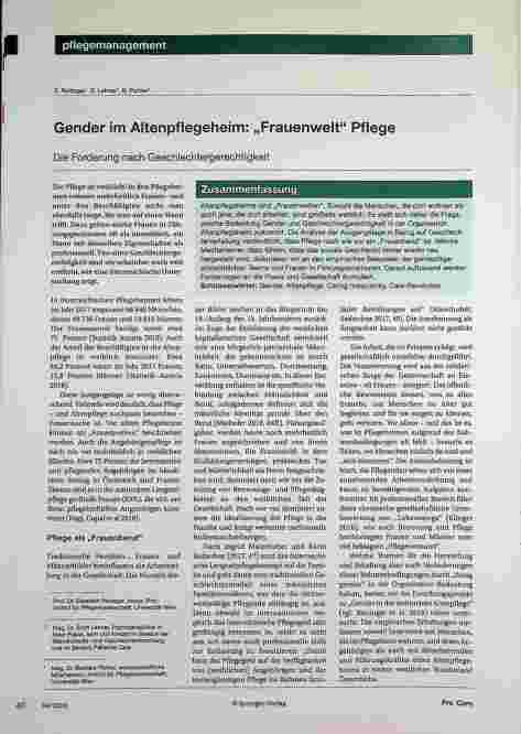 Vorschauseite 1: Gender im Altenpflegeheim: „Frauenwelt“ Pflege