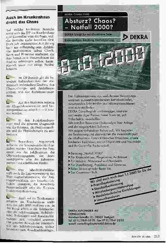 Vorschauseite 4: Das Jahr-2000-Problem Auch im Krankenhaus droht der Informatinoskollaps