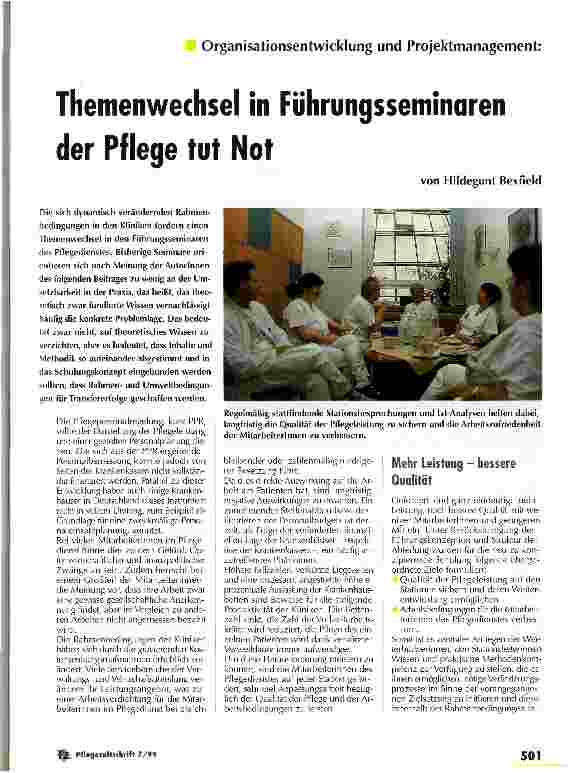 Vorschauseite 1: Themenwechsel in Führungsseminaren der Pflege tut not