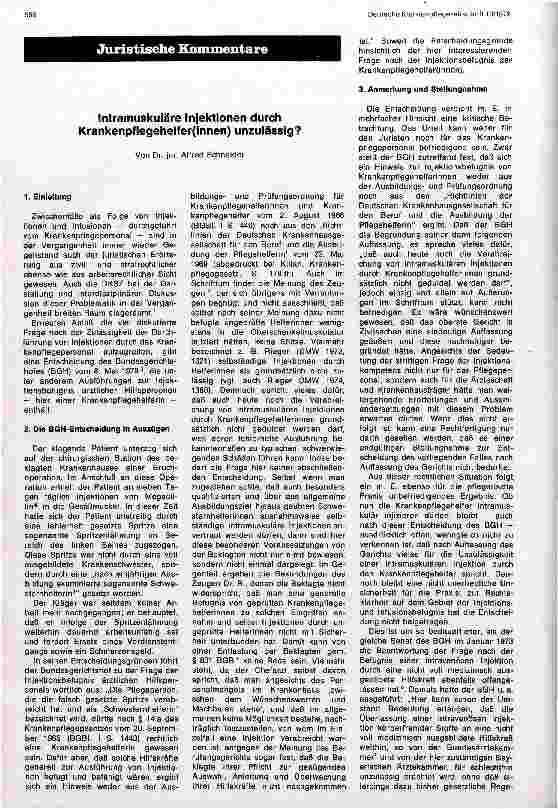 Vorschauseite 1: Intramuskuläre Injektionen durch Krankenpflegehelfer unzulässig