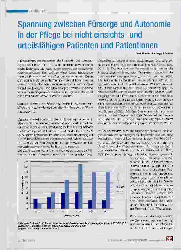 Vorschauseite 1: Spannung zwischen Fürsorge und Autonomie in der Pflege bei nicht einsichtsund urteilsfähigen Patienten und Patientinnen