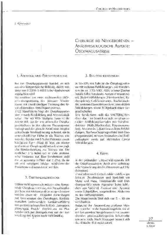 Vorschauseite 1: CHIRURGIE BEI NEUGEBORENEN ANÄSTHESIOLOGISCHE ASPEKTE: ÖSOPHAGUSATRESIE
