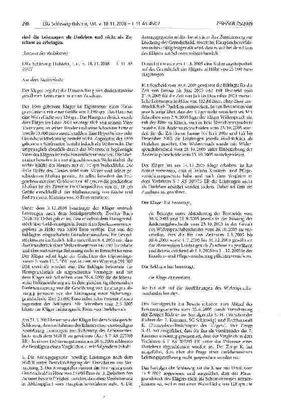 Vorschauseite 2: Bebauung; Darlehen; besondere Härte; selbst genutztes Haus; Hilfebedürftiger; Teilung; Vermögen; Verwertung; Zuschuss