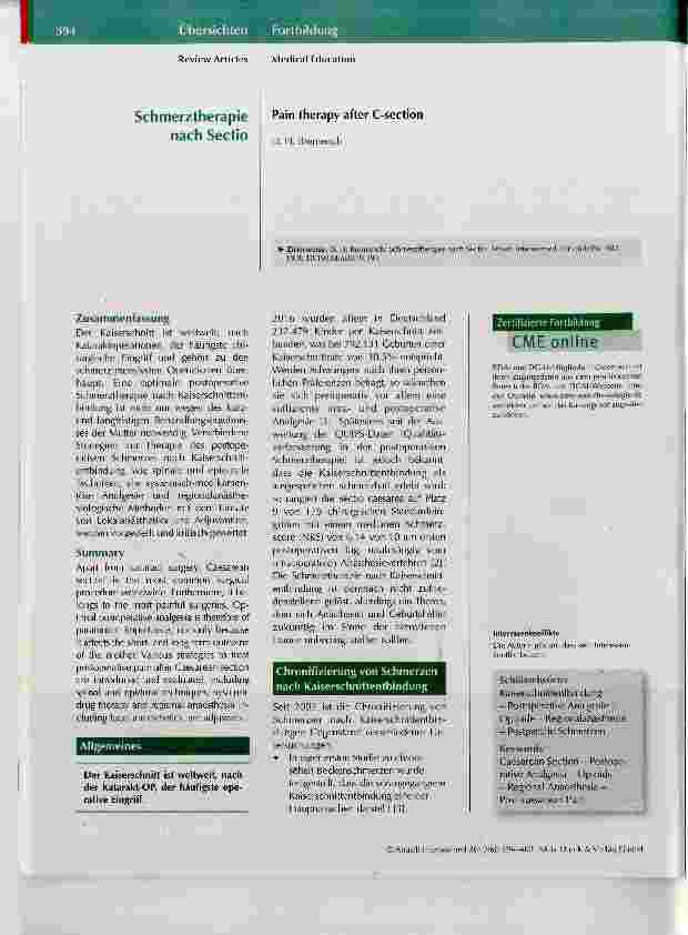 Vorschauseite 1: Schmerztherapie nach Sectio