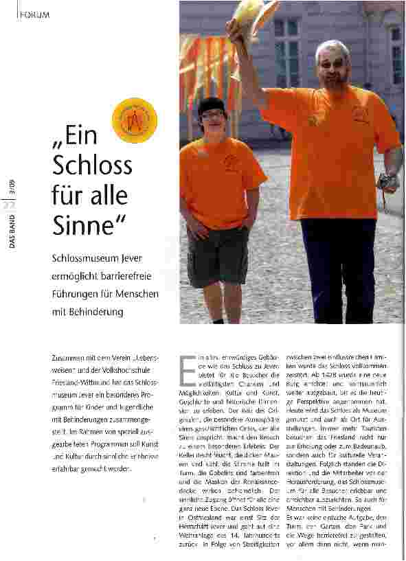 Vorschauseite 1: Ein Schloss für alle SinneSchlossmuseum Jever ermöglicht barrierefreie Führungen für Menschen mit Behinderung