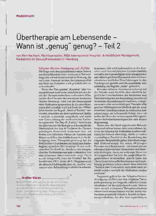 Vorschauseite 1: Übertherapie am Lebensende Wann ist „genug“ genug? Teil 2