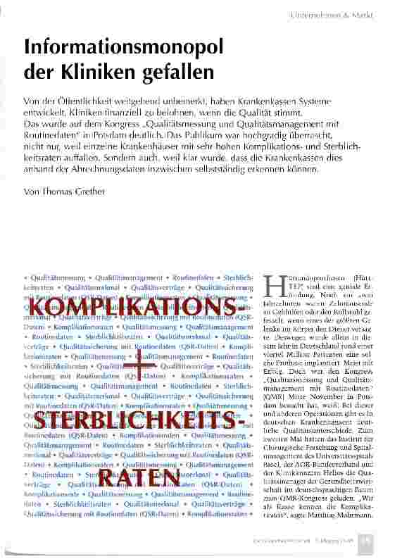 Vorschauseite 1: Informationsmonopol der Kliniken gefallen