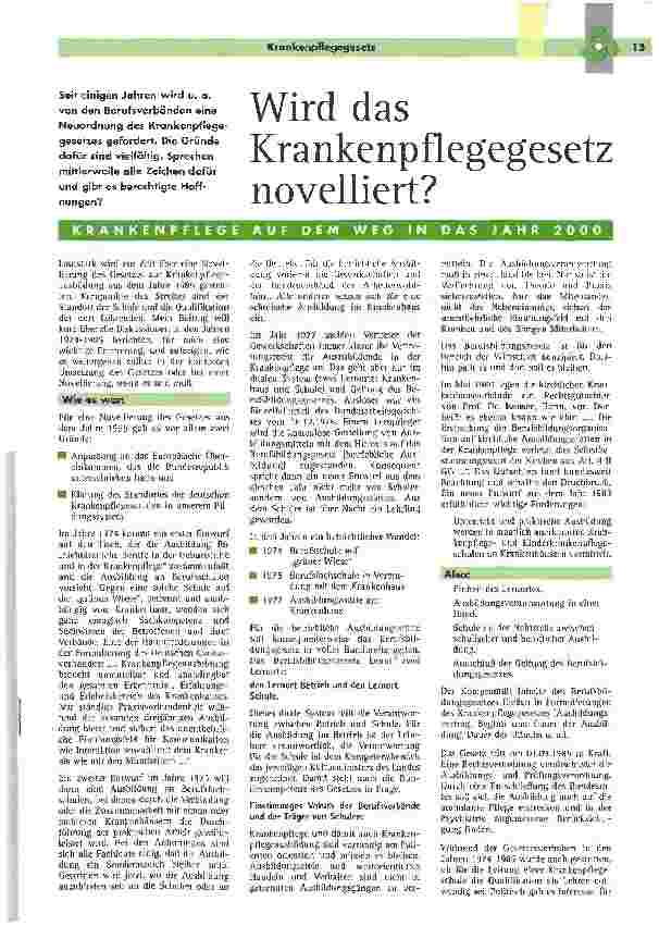 Vorschauseite 1: Wird das Krankenpflegegesetz novelliert?