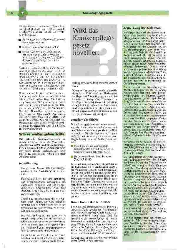 Vorschauseite 2: Wird das Krankenpflegegesetz novelliert?