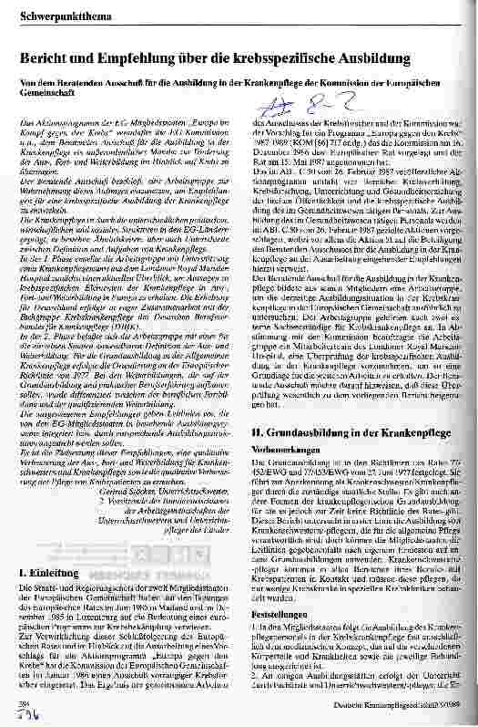 Vorschauseite 1: Bericht und Empfehlung über die krebsspezifische Ausbildung