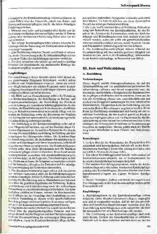 Vorschauseite 2: Bericht und Empfehlung über die krebsspezifische Ausbildung