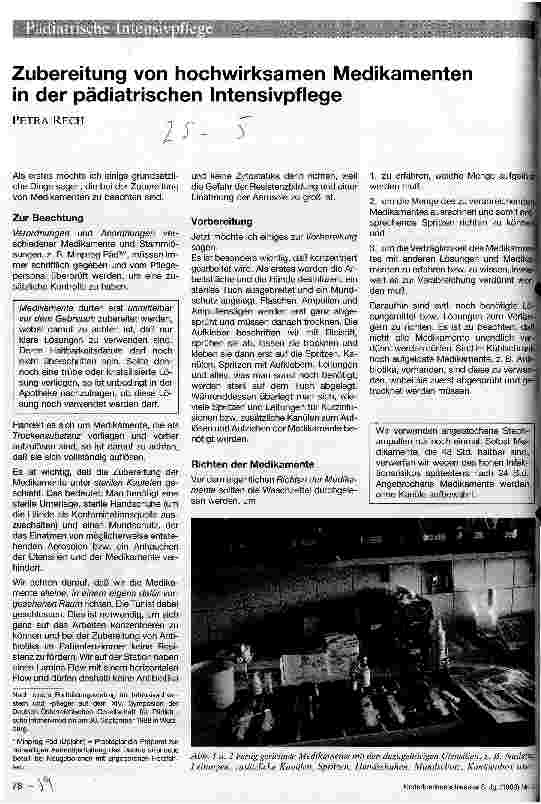 Vorschauseite 1: Zubereitung von hochwirksamen Medikamenten in der pädiatrischen Intensivpflege