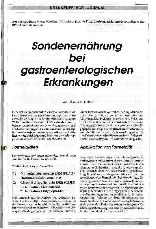 Vorschauseite 1: Sondenernährung bei gastroenterologischen Erkrankungen