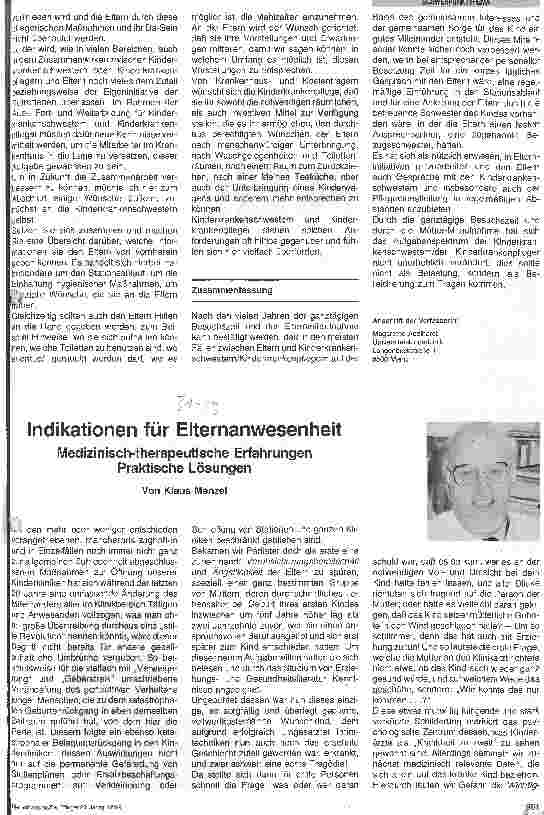 Vorschauseite 1: Indikationen für Elternanwesenheit Medizinisch-therapeutische Erfahrungen - Praktische Lösungen