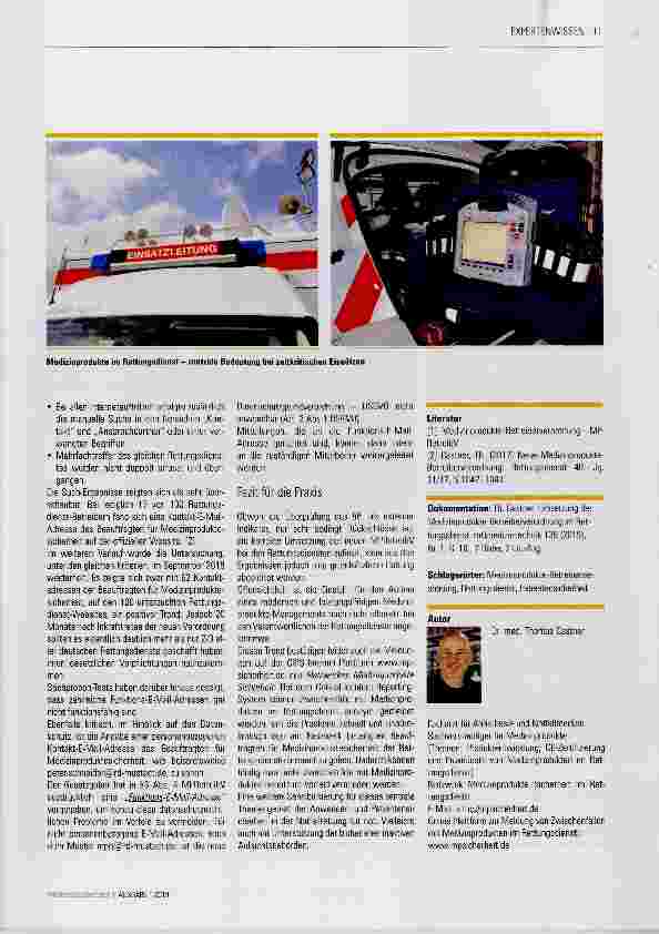 Vorschauseite 2: Umsetzung der Medizinprodukte- BetreiberverOrdnung Im Rettungsdienst