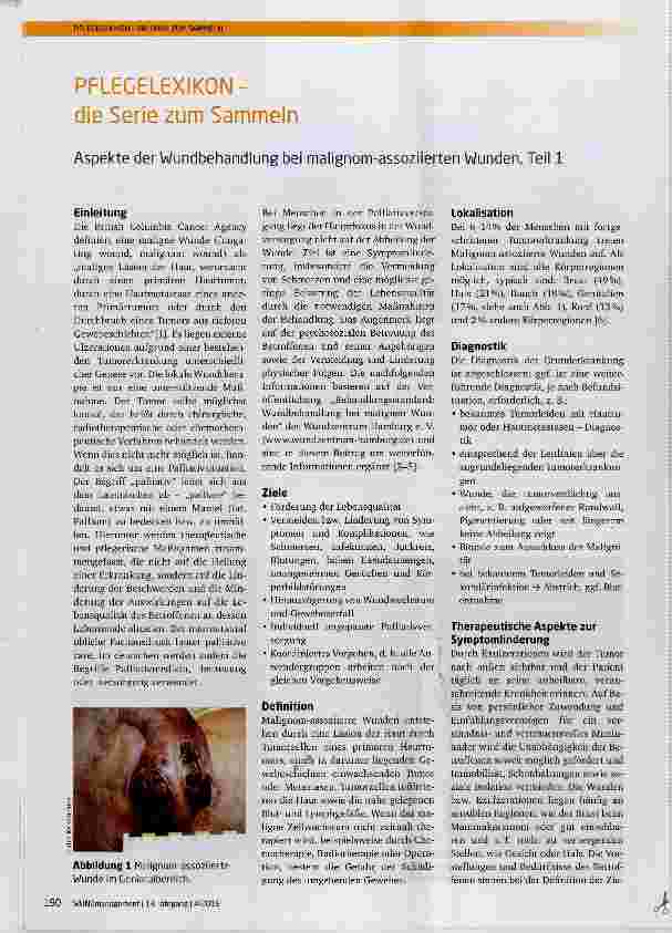 Vorschauseite 1: PFLEGELEXIKONdie Serie zum Sammeln Aspekte der Wundbehandlung bei malignom-assoziierten Wunden, Teil 1