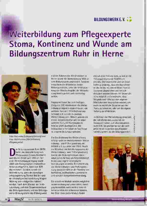 Vorschauseite 1: Weiterbildung zum Pflegeexperte Stoma. Kontinenz und Wunde am Bildungszentrum Ruhr in Herne