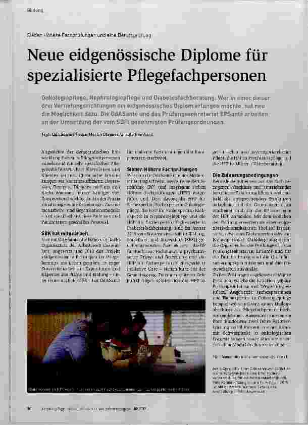 Vorschauseite 1: Neue eidgenössische Diplome für spezialisierte Pflegefachpersonen