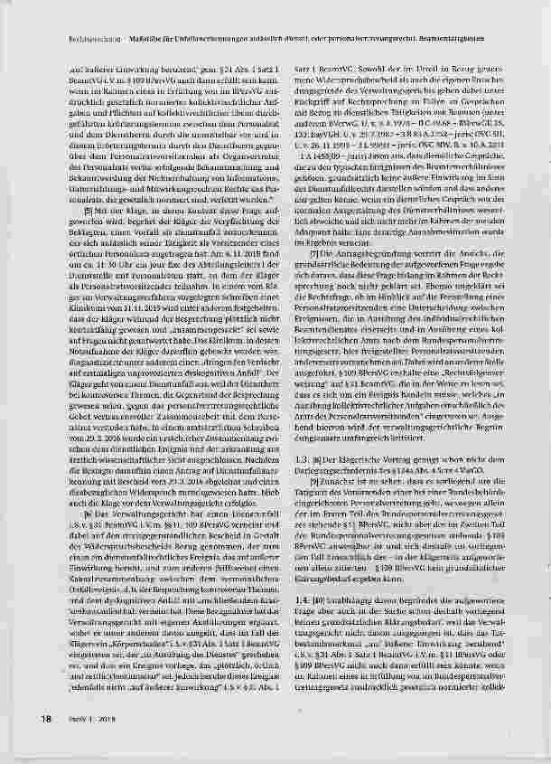 Vorschauseite 2: Maßstäbe für Unfallanerkennungen anlässlich dienstlicher oder personalvertretungsrechtlicher Beamtentätigkeiten im Kontext des §31 Abs. 1 Satz 1 BeamtVG und der §§11, 109 BPersVG