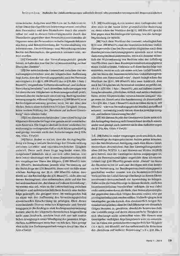 Vorschauseite 3: Maßstäbe für Unfallanerkennungen anlässlich dienstlicher oder personalvertretungsrechtlicher Beamtentätigkeiten im Kontext des §31 Abs. 1 Satz 1 BeamtVG und der §§11, 109 BPersVG