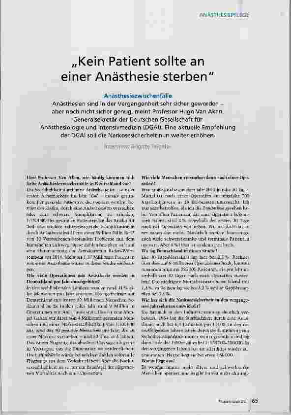 Vorschauseite 2: Kein Patient sollte an einer Anästhesie sterben